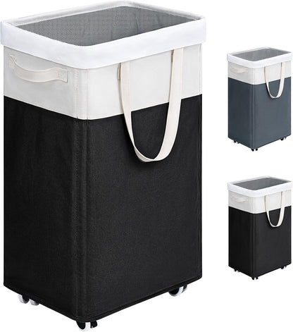 Goodpick 75L Laundry Basket with Wheels & Removable Wash Bag for Dorm | Rolling Laundry Basket with Handles for Dirty Clothes, Fodable Hamper for Laundry Room, Dorm Room Essentials, Grey