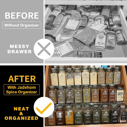 Jadehom Spice Drawer Organizer, 4 Tier Clear Acrylic Expandable From 13" to 26" Seasoning Jars Drawer Insert, Kitchen Drawer Spice Rack Tray for Cabinet/Countertop