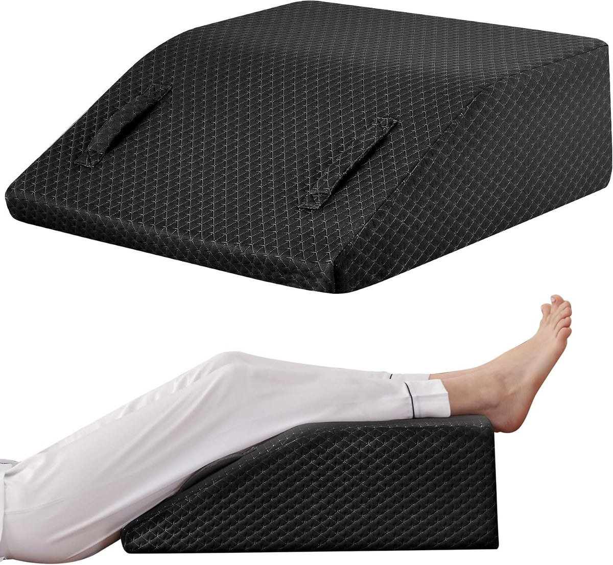 Ruqmuis Leg Elevation Pillow for After Surgery, 10inch Foam Leg Elevating Pillow for Swelling and Blood Circulation, Leg Wedge Pillow for Sleeping, Knee Pillow for Knee Hip Ankle Pain Relief, Velvet