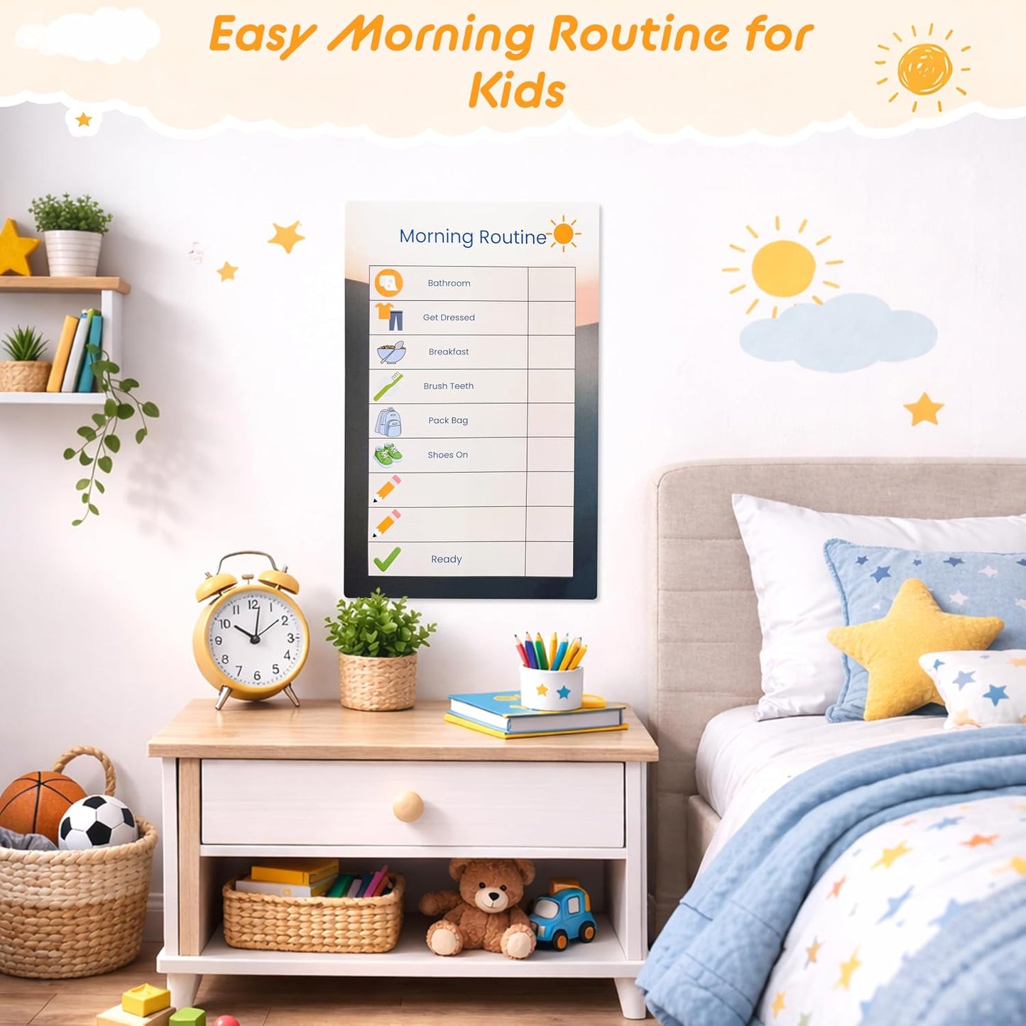 Dry Erase Morning & Bedtime Routine Chart for Kids – 2 Large 11x17in Laminated Chart Set - Simple Routine System, No Magnets or Pieces, Calm, Clutter-Free Daily Routine System