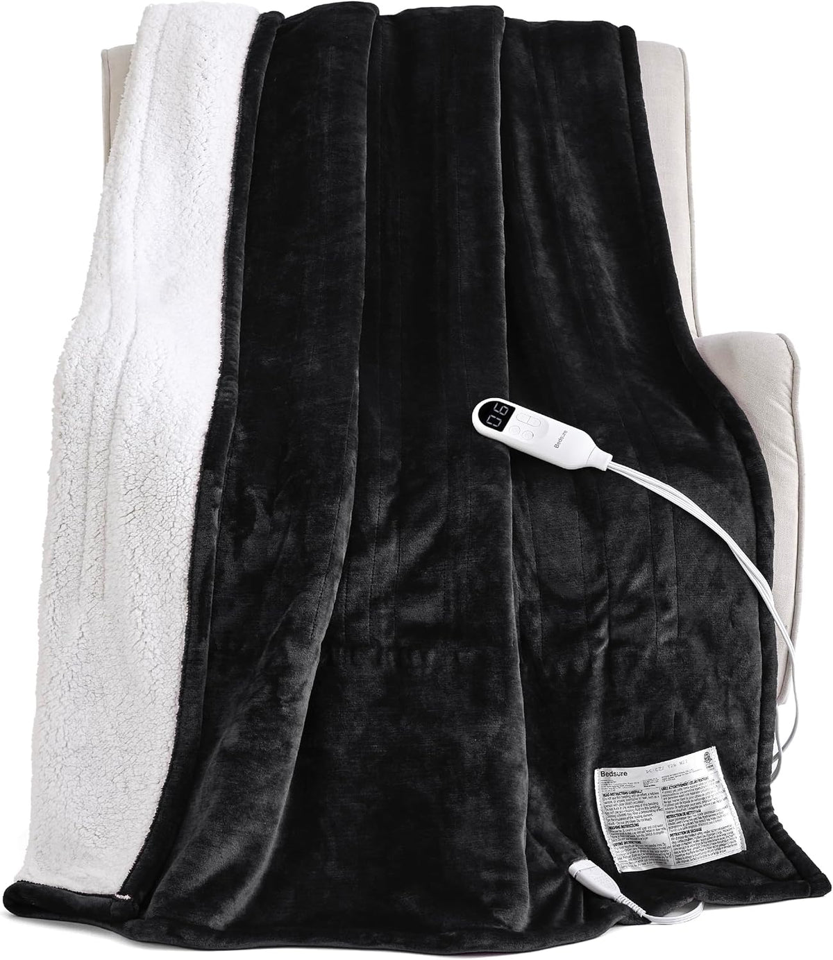 Bedsure Heated Blanket Throw, Soft Electric Blanket with Preheat, Cream