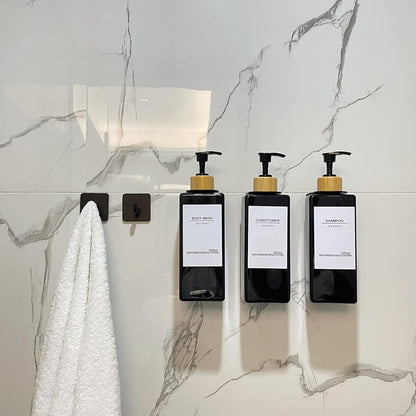 Shampoo Dispenser for Shower Wall, Shampoo and Conditioner Dispenser with 16 Waterproof Labels, No Drill Shower Soap Dispenser Bathroom, Shower Soap Dispenser Wall Mounted 3 Chamber, 17oz,Black | Shampoo Dispenser for Shower Wall, Shower Soap Dispenser