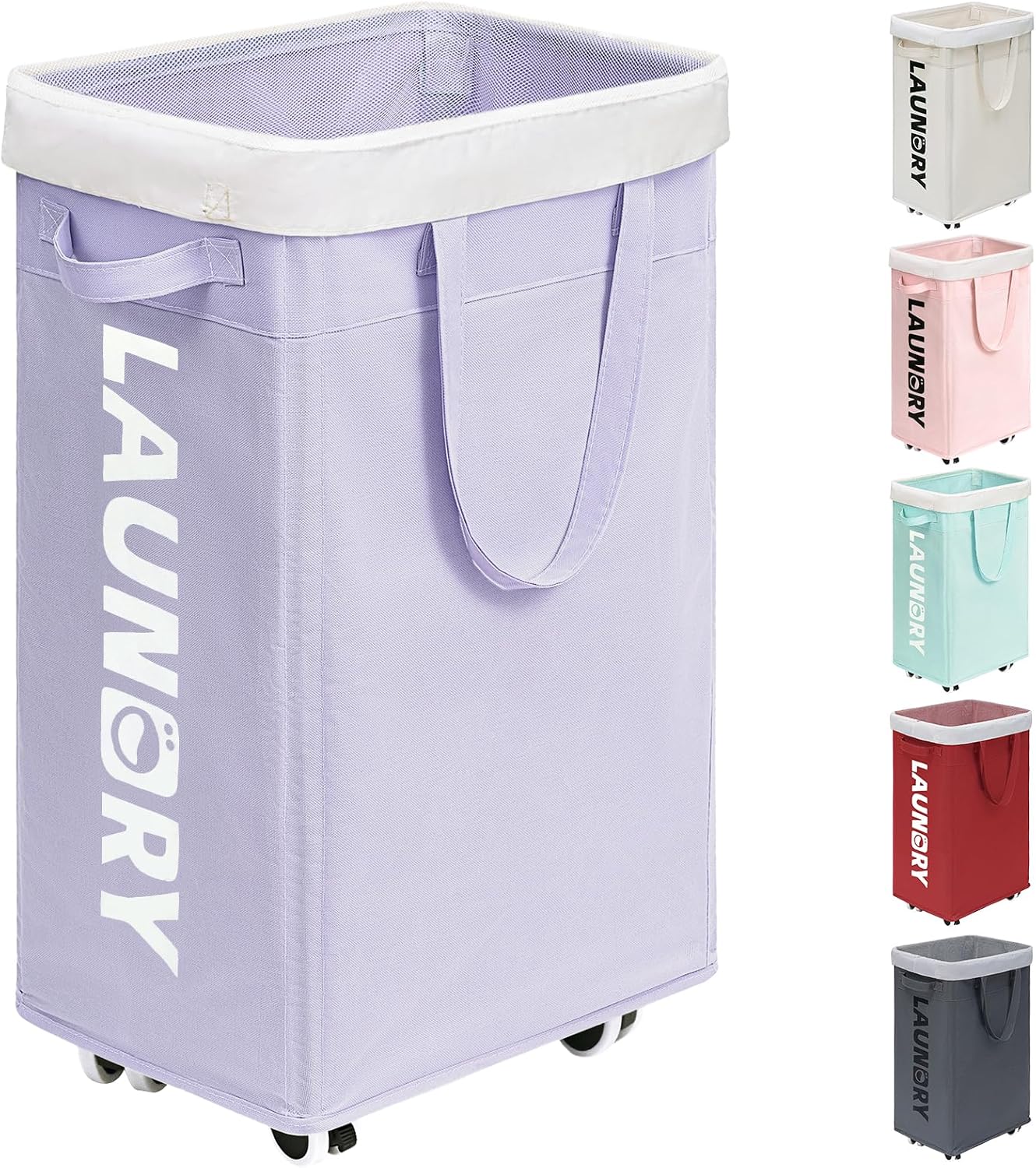Goodpick 75L Laundry Basket with Wheels & Removable Wash Bag for Dorm | Rolling Laundry Basket with Handles for Dirty Clothes, Fodable Hamper for Laundry Room, Dorm Room Essentials, Grey