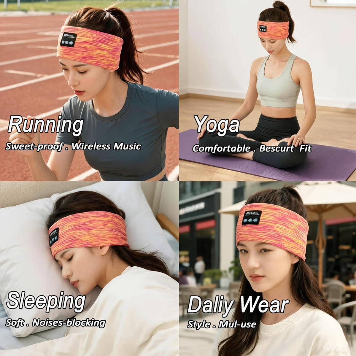 Sleep Bluetooth Headphones, Sleep Headphones Headband Wireless for Sleeping Side Sleeper, Wireless Sleep Earphones for Workout Sports Yoga Running Travel(Pinkish Yellow)