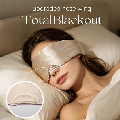 Silk Sleep Mask 22 Momme 100% Mulberry Silk & 3.5cm Silk Hairband Set for Side Sleeper Women Men,Light Blocking Nose Pad, Adjustable Silent Strap,Eye Mask fo Home & Travel Use (Pink)