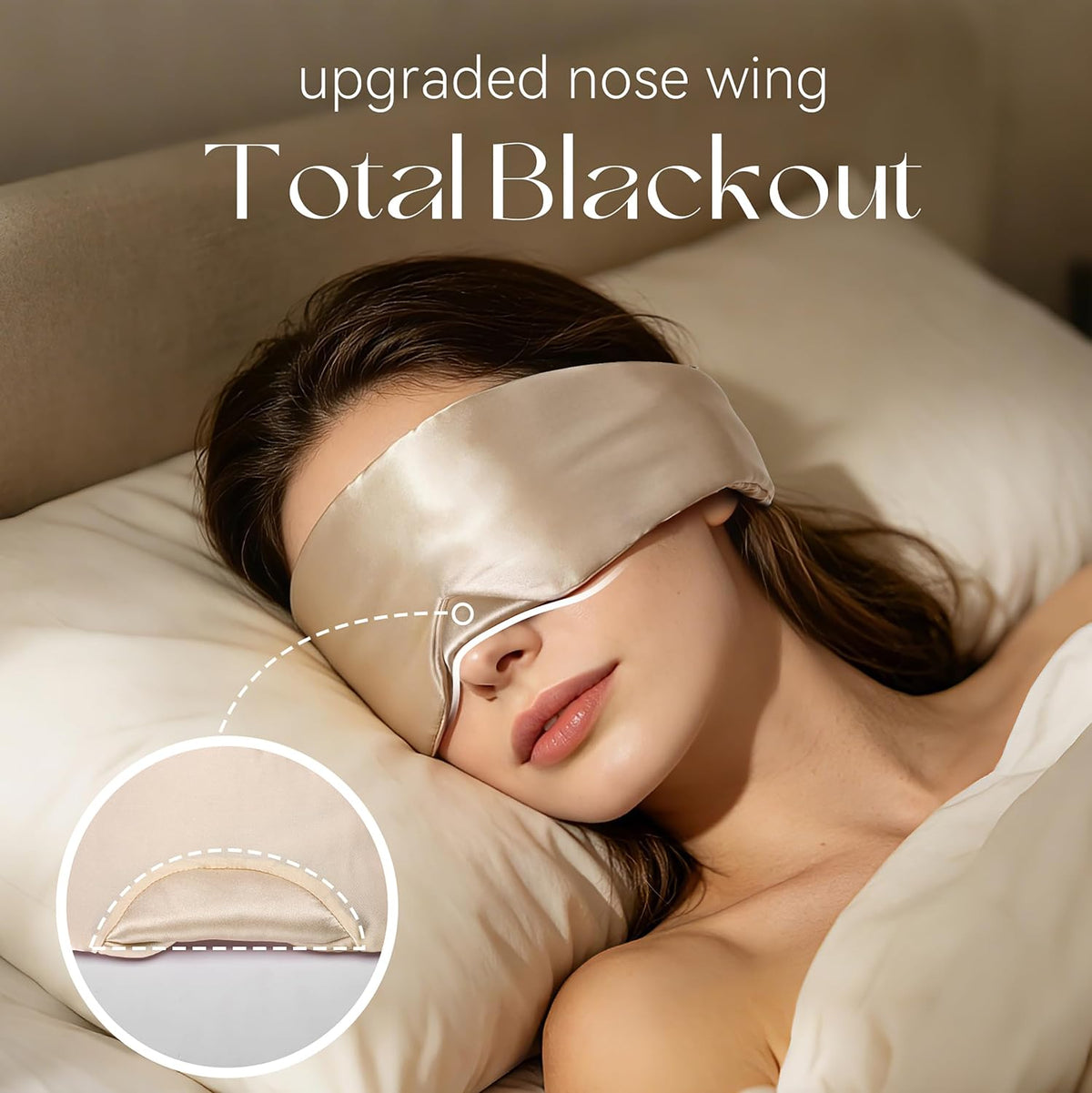 Silk Sleep Eye Mask & Hairband Set for Side Sleeper Women Men (Pink)