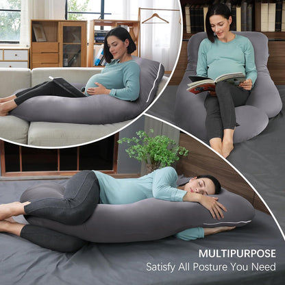 MOON PARK Pregnancy Pillows for Sleeping - 57 Inch U Shaped Full Body Maternity Pillow with Removable Cover - Support for Back, Legs, Belly, Hips - Pregnancy Pillow for Women - Grey