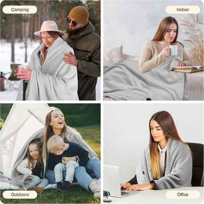 Heated Blanket Battery Operated with Fleece Lining 7.4V 16000mAh Battery 62" x 35" Heated Shawl Wraps for Women Men Cordless USB Outdoor Portable Electric Blanket 6 Heating Zones Khaki