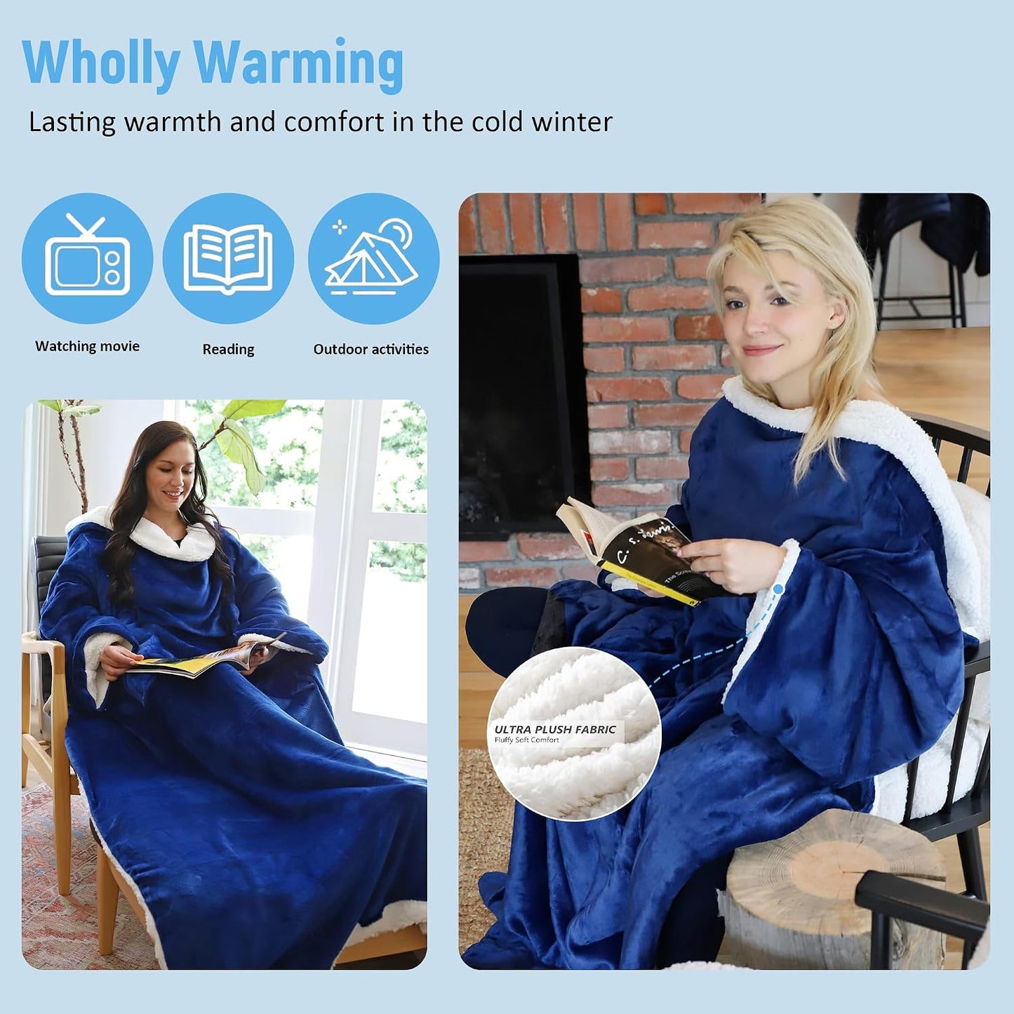 Catalonia Sherpa Wearable Blanket with Sleeves Arms