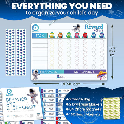 Magnetic Chore Chart for Kids - Reward Behavior Chart for Kids at Home | Dry Erase Morning Routine Schedule Board - Responsibility Star Chart for Toddlers 3-5 - 48 Magnets and 49 Stars
