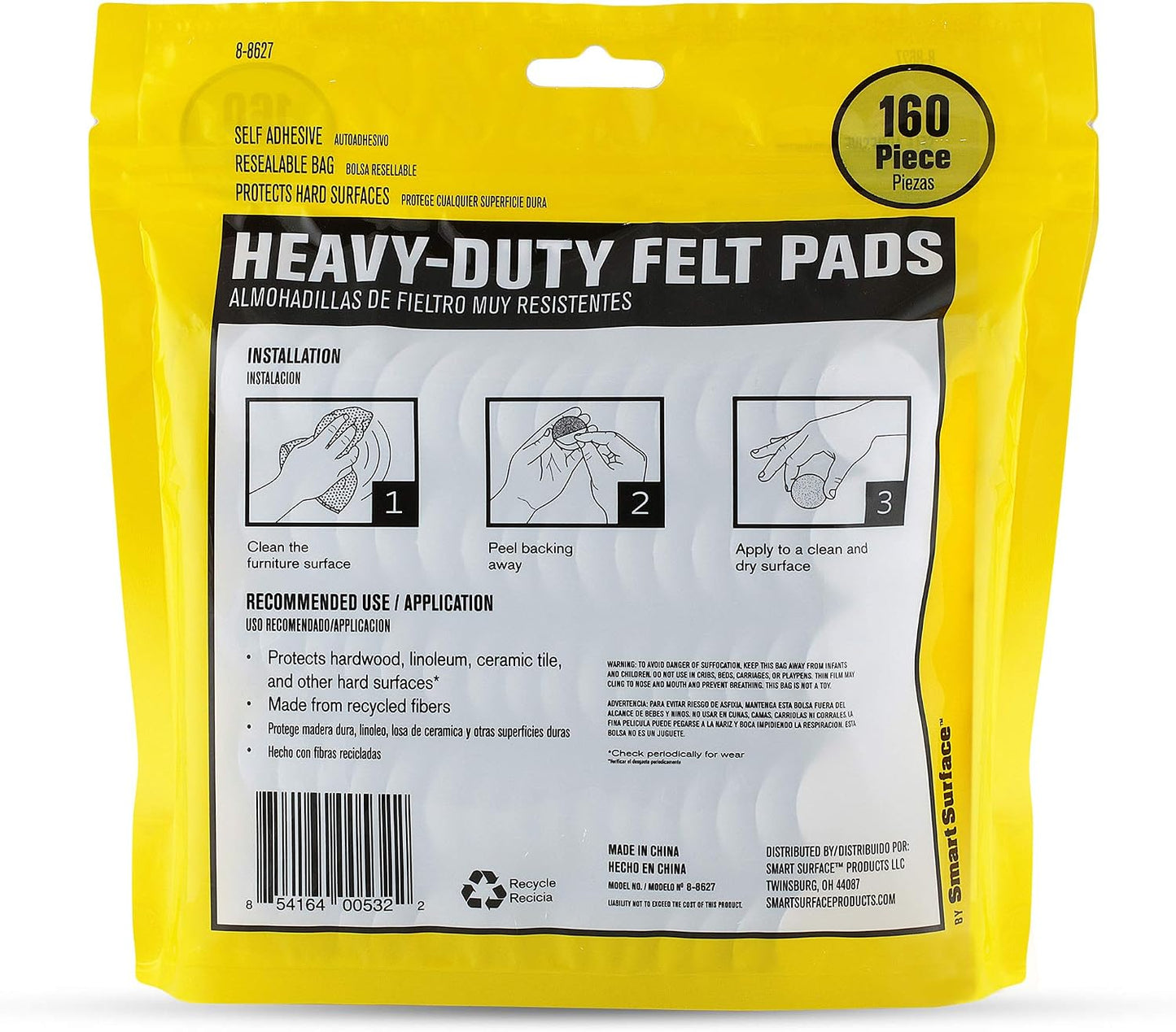 8727 Heavy Duty Self Adhesive Furniture Felt Pads 1-Inch Round Oatmeal 160-Piece Value Pack in Resealable Bag