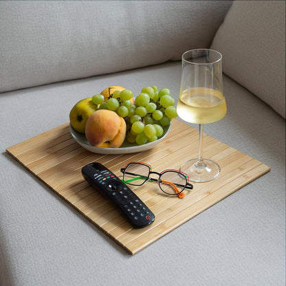 Sofa Tray - Flexible Bamboo Couch Armrest Organizer with Non-Slip Base, Natural Wood, Gift-Ready Packaging