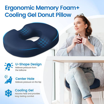 Donut Pillow Seat Cushion, Cooling Gel Memory Foam Chair Cushion, Black