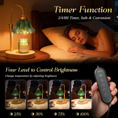 Flower Candle Warmer Lamp,Adjustable Timer & Dimmer(Green) | Adjustable height fits jars. Timer & dimmer safe melt. 2 bulbs & heat-proof base. Perfect for bedroom, office, or gifting.