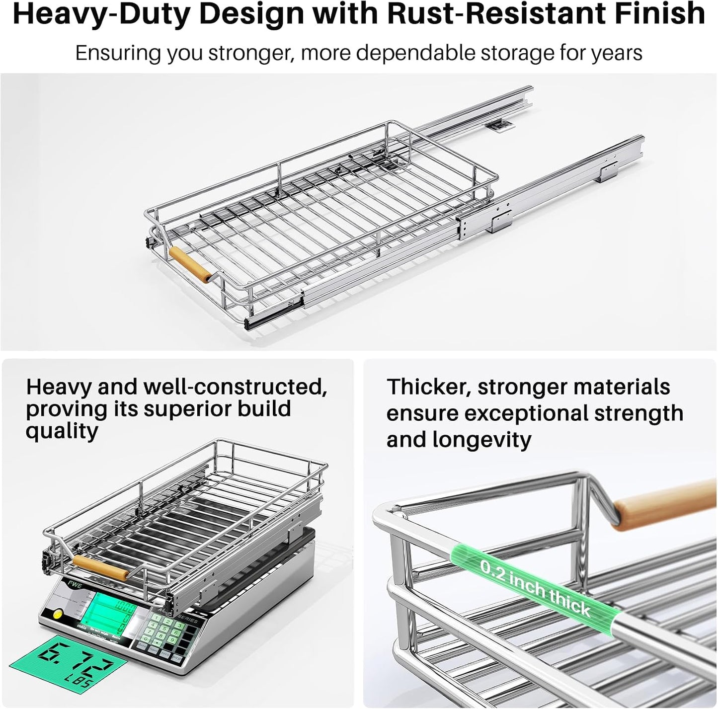 Pull out Cabinet Organizer, 15"W X 21"D, Heavy Duty Smooth Sliding Under Cabinet Shelves for Pots and Pans, Full-Extension Roll out Drawers, Slide out Organization for Home Kitchen Pantry