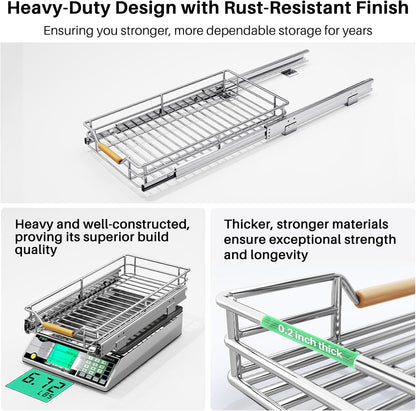 Pull out Cabinet Organizer, 15"W X 21"D, Heavy Duty Smooth Sliding Under Cabinet Shelves for Pots and Pans, Full-Extension Roll out Drawers, Slide out Organization for Home Kitchen Pantry
