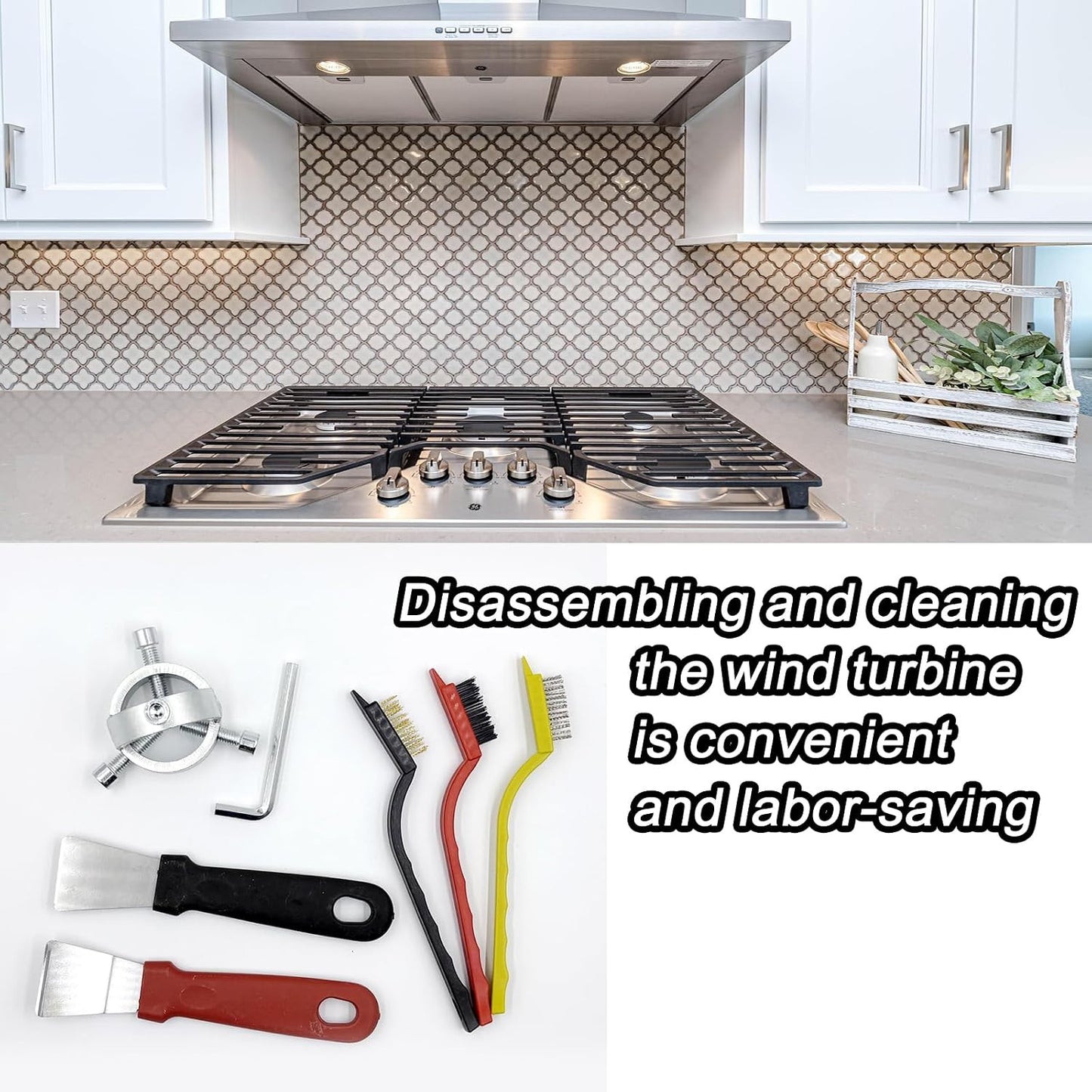 Fan Blade Blower Wheel Puller Kit,1Pcs Blower Fan Puller+3Pcs Small Wire Brushes+2Pcs Stainless Steel Scraper,Range Hood Cleaning Wind Wheel Removal Tool Pull Appliance Disassemble Hand Tools