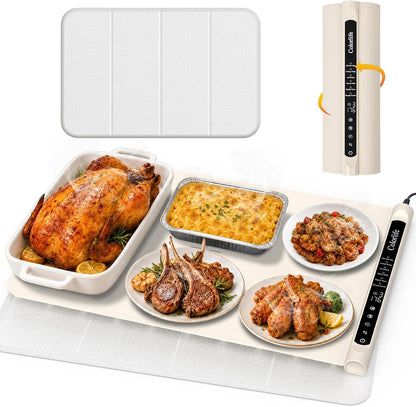 Warming Mat for Food, Electric Warming Tray with Heat-Resistant Pad-L Grey | Colorlife 6 Preset Modes, 7 Temps, 6H Timer, Child Lock, Auto-Memory, Rollable Silicone Food Warmer for Buffet, Parties