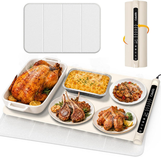 Warming Mat for Food, Electric Warming Tray with Heat-Resistant Pad-L Grey | Colorlife 6 Preset Modes, 7 Temps, 6H Timer, Child Lock, Auto-Memory, Rollable Silicone Food Warmer for Buffet, Parties