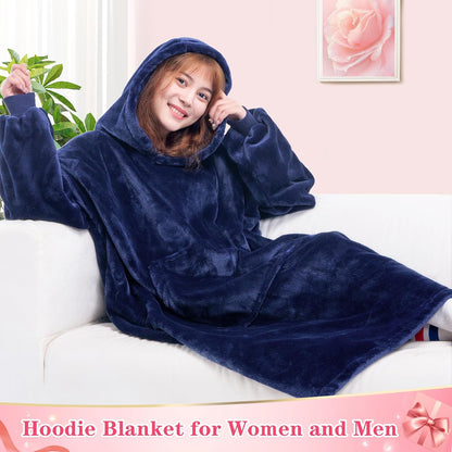 Wearable Blanket Sweatshirt Gifts for Women and Men, Warm and Cozy Giant Blanket Hoodie, Thick Flannel Blanket with Sleeves and Giant Pocket - Dark Gray