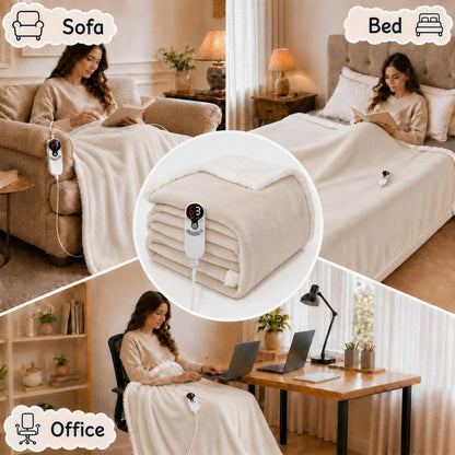 Soypipo Electric Heated Throw Blanket 50"x60", Faux Fur Plush with 4 Heat Settings & 2/4/8/10H Auto Shut-Off, Overheat Protection, Machine Washable, for Office & Chair, Dark Grey