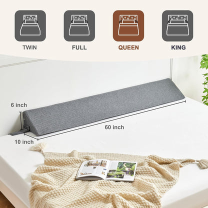 IFNOW Queen Size(60"x6"x10") Bed Wedge Pillow for Headboard, Mattress Gap Filler(0-8"), Bed Wedge for Gap Between Your Headboard and Mattress Dark Grey | High-Density Foam,Fills 0-8"Mattress Gap,Prevents Pillow & Items Falling,Works with Headboard or
