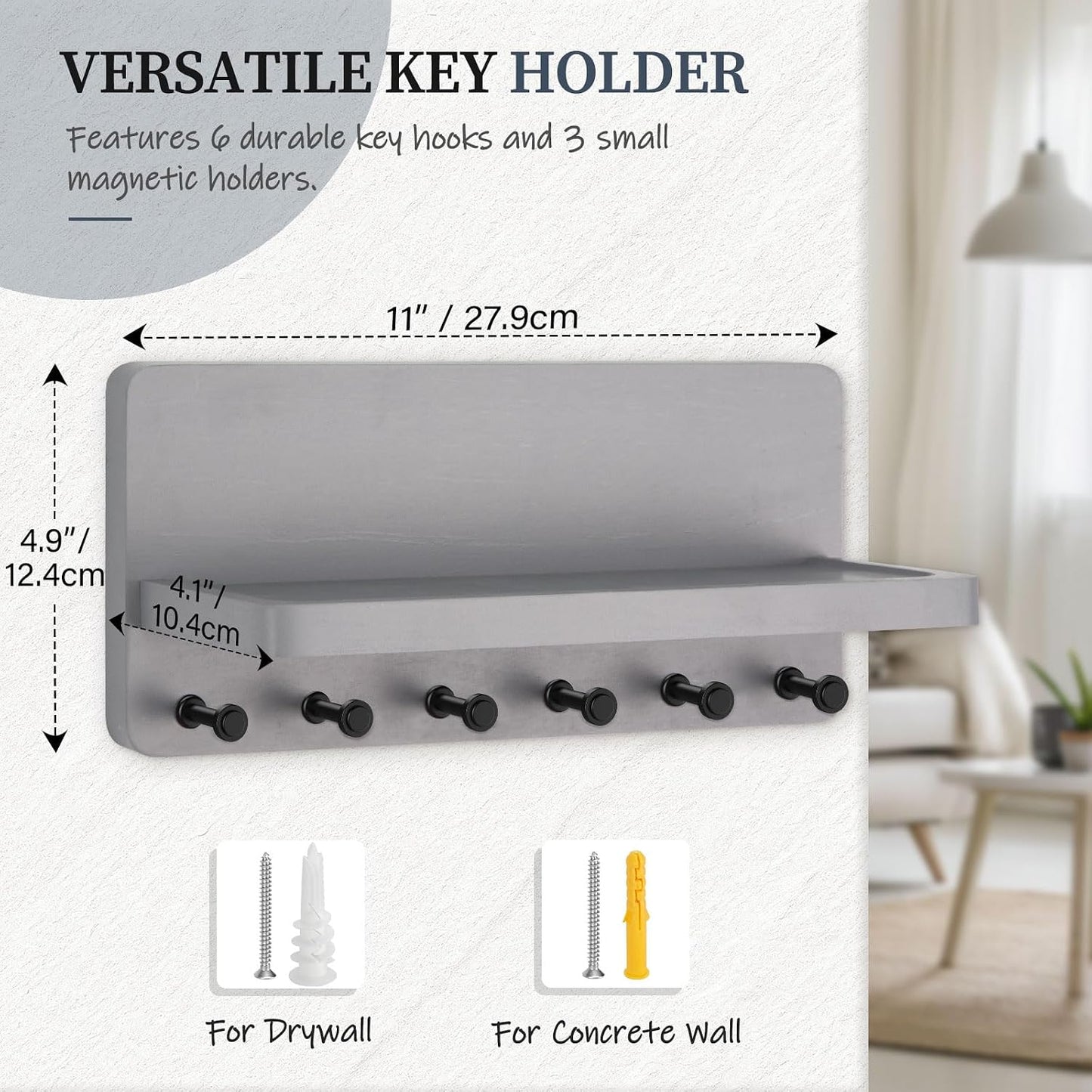 Nekon Key Holder for Wall with Shelf, Pine Wooden Key Hanger, Black | Small Wall Mounted Key Holder with 4 Hooks, Farmhouse Wall Organizer for Home Entryway & Apartment