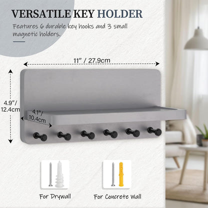 Nekon Key Holder for Wall with Shelf, Pine Wooden Key Hanger, Black | Small Wall Mounted Key Holder with 4 Hooks, Farmhouse Wall Organizer for Home Entryway & Apartment