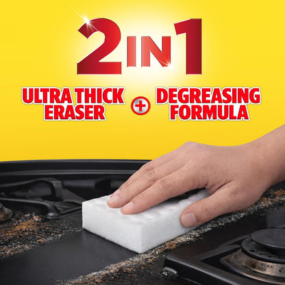Easy‑Off Heavy Duty 2‑in‑1 Ultra Thick Eraser & Degreasing Formula, 3 Multi‑Use Cleaning Pads — Cuts Through Tough Grease & Grime in Seconds