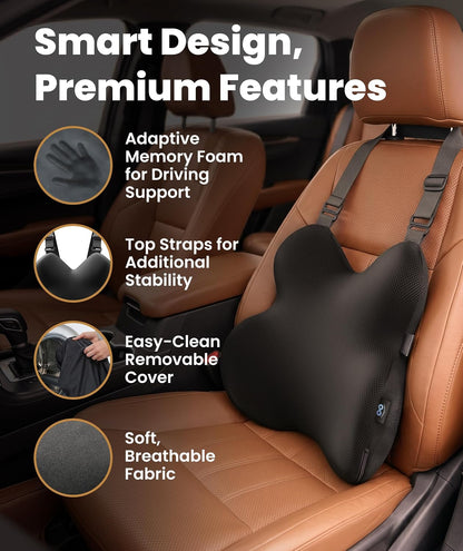 Elevate Series by Everlasting Comfort Lumbar Support Pillow for Office Chair - Memory Foam Back Cushion for Car Seat - Promotes Better Posture, Back Pain Relief - Ideal for Gaming and Desk Chairs