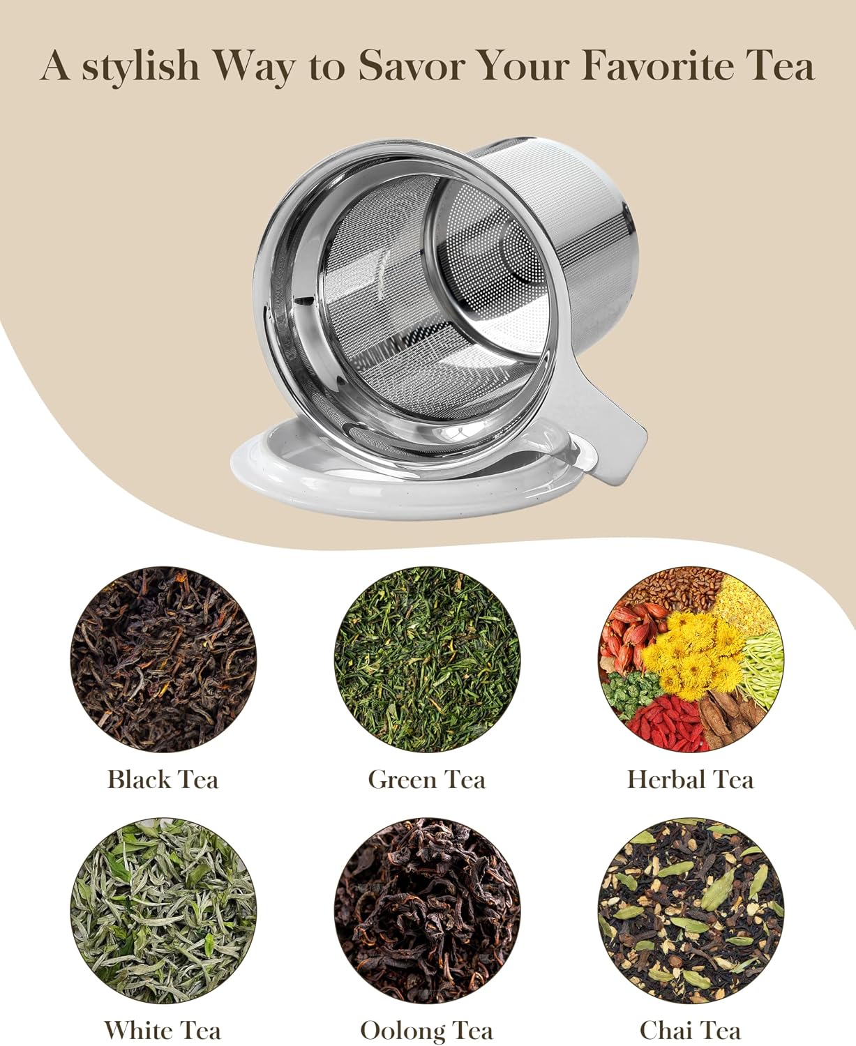 MALACASA Ceramic Tea Mug with Lid and Stainless Steel Infuser, 18 oz Large Tea Cup for Loose Leaf Tea, Heat-Resistant, Microwave & Dishwasher Safe, Speckled Glaze Coffee & Tea Brewer Mug, Khaki Brown