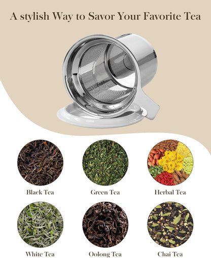 MALACASA Ceramic Tea Mug with Lid and Stainless Steel Infuser, 18 oz Large Tea Cup for Loose Leaf Tea, Heat-Resistant, Microwave & Dishwasher Safe, Speckled Glaze Coffee & Tea Brewer Mug, Khaki Brown