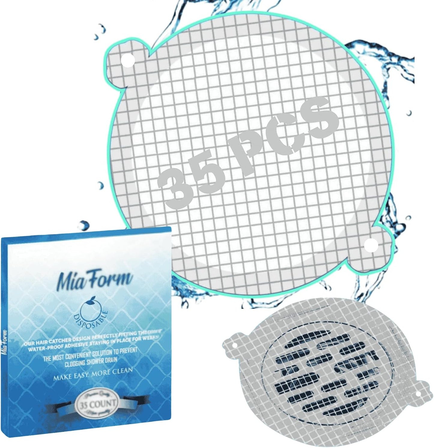 35 Pack Hair Catcher Shower Drain Disposable Mesh Stickers (Round)
