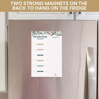bloom daily planners Weekly Meal Planning Pad - Magnetic Hanging Refrigerator Menu Planner with Tear-Off Sheets & Perforated Grocery Shopping Lists - 6” x 9” (Pink Floral)