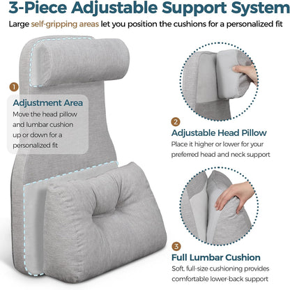 Shinnwa Adjustable Lumbar Support Pillow for Recliner with Headrest | Self-gripping fabric,Shredde memory foam Back Support Pillow with Headrest, Lower Back Pillow for Chair and Couch