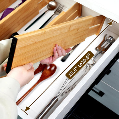 Utoplike 4 Pcs Bamboo Kitchen Drawer Dividers, Large Drawers Organizers | Adjustable Spring Loaded Expandable Organization, Works in Dresser, Bathroom, Bedroom, Office, Fit 17.8"-20.6" Drawer, 2.4"H