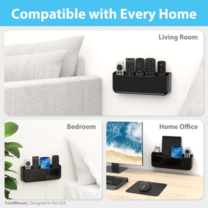 TotalMount Drop-Free Remote Holder – Removable Adhesive Strips – XL Black | Designed in the USA – Simply Put the Remotes In – No Tricky Magnet Alignment Needed (Holds 3 or 4 Remote Controls)