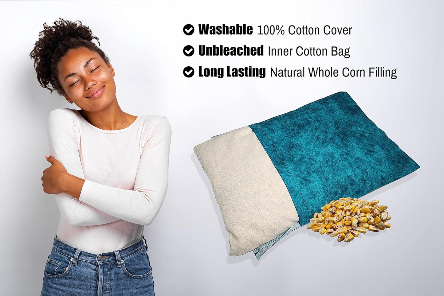 Microwavable Corn Filled Heating Pad and Cold Pack/Washable 100% Cotton Cover (Cross Hatch - Mint, 7.5in W x 11in L)