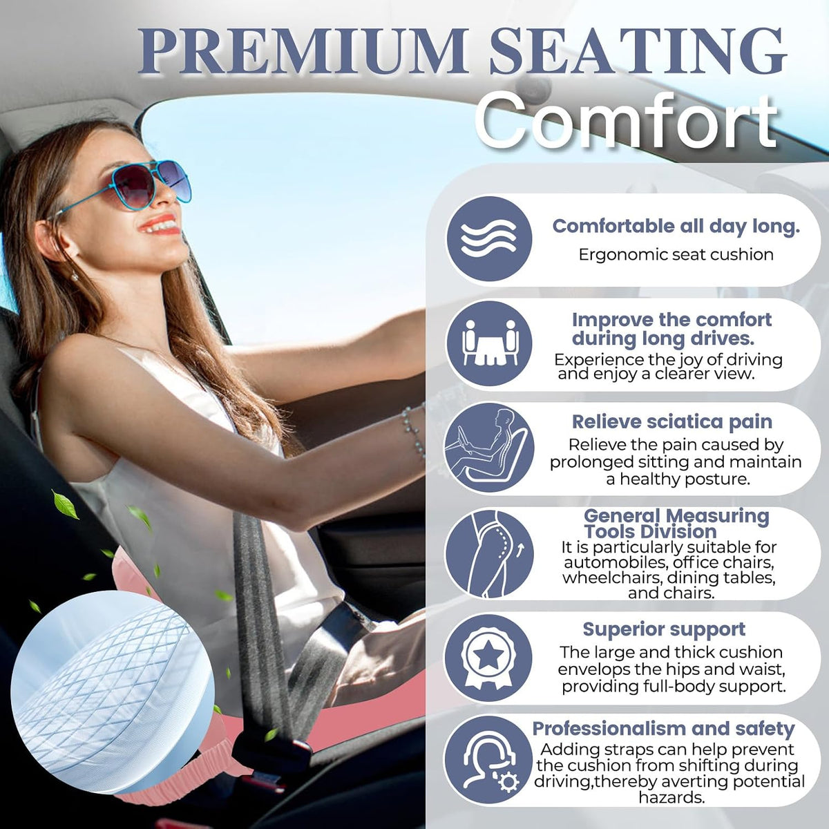Car Seat Cushion with Lumbar Support Pillow, Seat Cushion for Driving