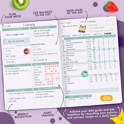 Clever Fox Wellness Planner & Food Journal for Weight Loss, A5 Orange | 5.8"x8.3" nutrition & exercise tracker for women tracking meals, diet & symptom diary, calorie counter notebook, stickers