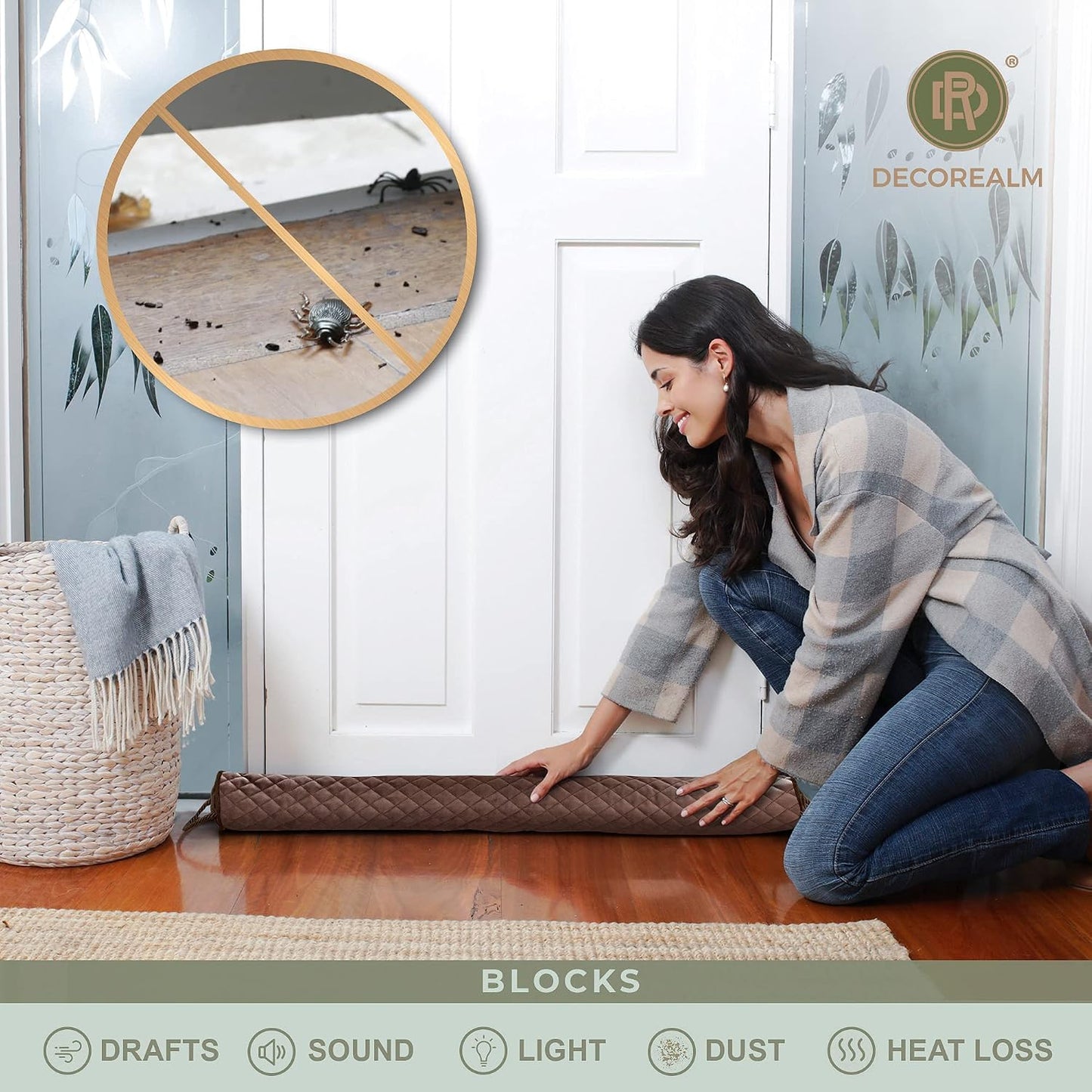 Under Door Draft Stopper and Blocker, Draft Guard for Doors and Windows, Decorative Fabric Cylinder Blocker Provides Weighted Door Insulation by DECOREALM (Beige, 36 Inches)