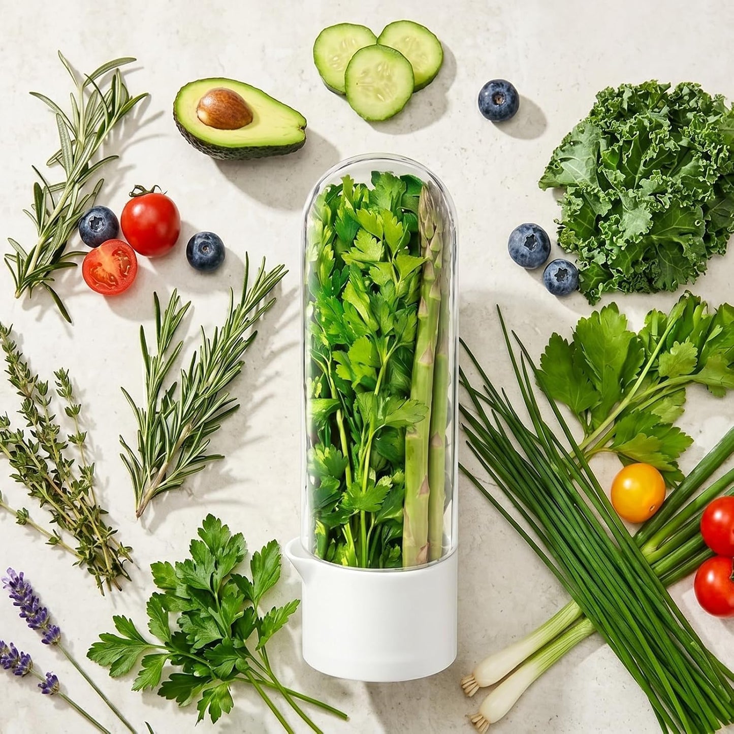 Herb Saver, Herb Keeper for Refrigerator, Cilantro Container for Fridge, Hard Shell Fresh Herb Storage for Asparagus, Parsley, Mint, Rosemary, Keeps Greens Fresh for 2-3 Weeks (3PCS)