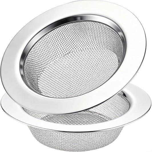 LASSHSWA 2 PCS Kitchen Sink Strainer Stainless Steel, Kitchen Sink Drain Strainer， Sink Strainers with Large Wide Rim 4.5" Diameter for Kitchen Sinks