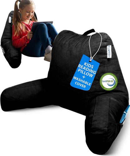Reading Pillow for Bed with Arms Pockets for Adults, Large Grey | Bed Pillow for Sitting Up for Nursing, Breast Feeding, Bedrest or Relief from GERD or Heartburn; Removable, Washable Cover
