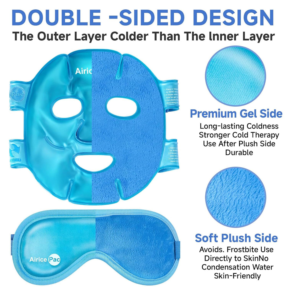 AiricePac Colding Ice Face Mask and Cooling Eye Mask for Puffy Eyes & Migraine Relief, Gel Eye Mask, Cool Face Masks for Dark Circles, Eye Surgery, Sleeping, Pressure, Headaches, Skin Care