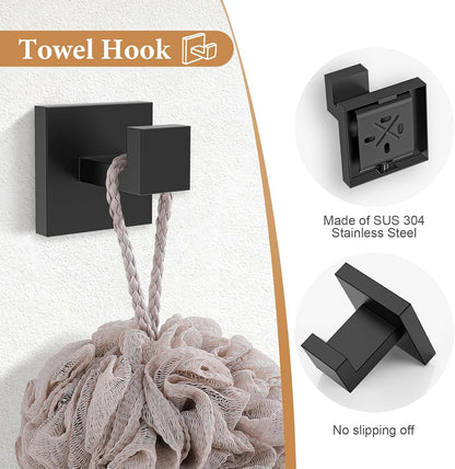 TURS Bathroom Hardware Set Black 4-Piece Towel Bar Set Include 24 Inch Towel Bar Hand Towel Holder Towel Hook Toilet Paper Holder with Shelf Wall Mounted Stainless Steel Bathroom Accessories Set
