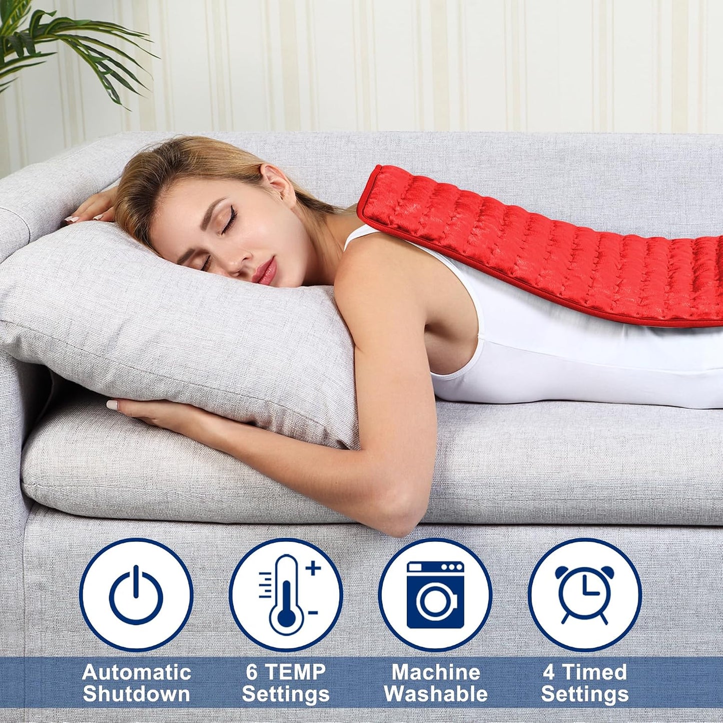 Electric Heating pad with 6 Heat Settings, Auto Shut Off, Dry Electric Heating for Back Neck Knee Arms Legs Shoulder Heat Pads for Christmas Birthday Father Mother's Day (24"X12", Gray Green)