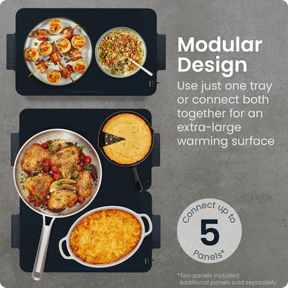 Chefman Everything Warmer Electric Warming Tray, 20” x 16” Modular Expanding Design, Graphene Full-Surface Heating, Food Warming Mat for Parties, Gatherings & Daily Use, Two Tempered Glass Panels