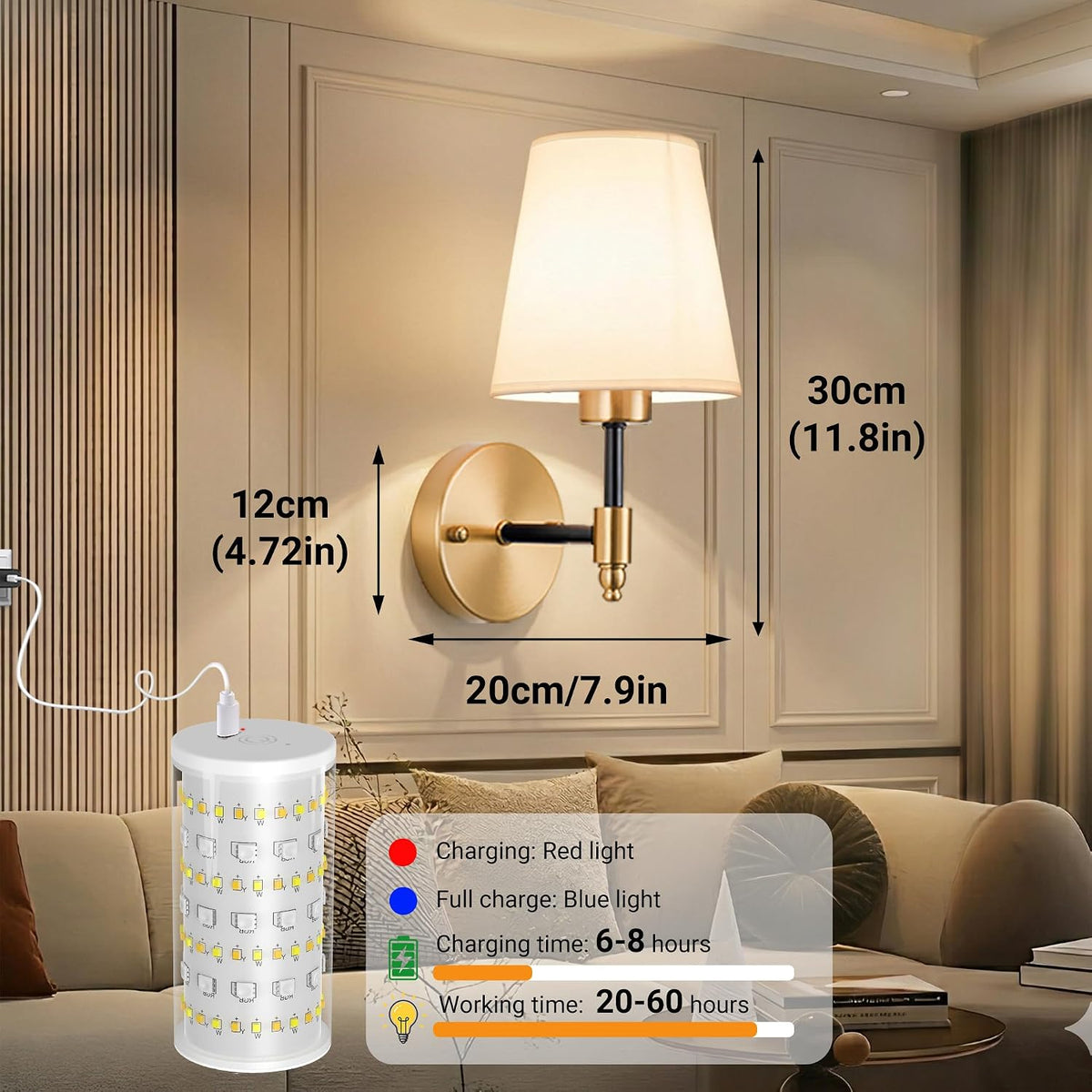 Nekhung Battery Operated Wall Sconce, Peel and Stick Sconces Set of 2