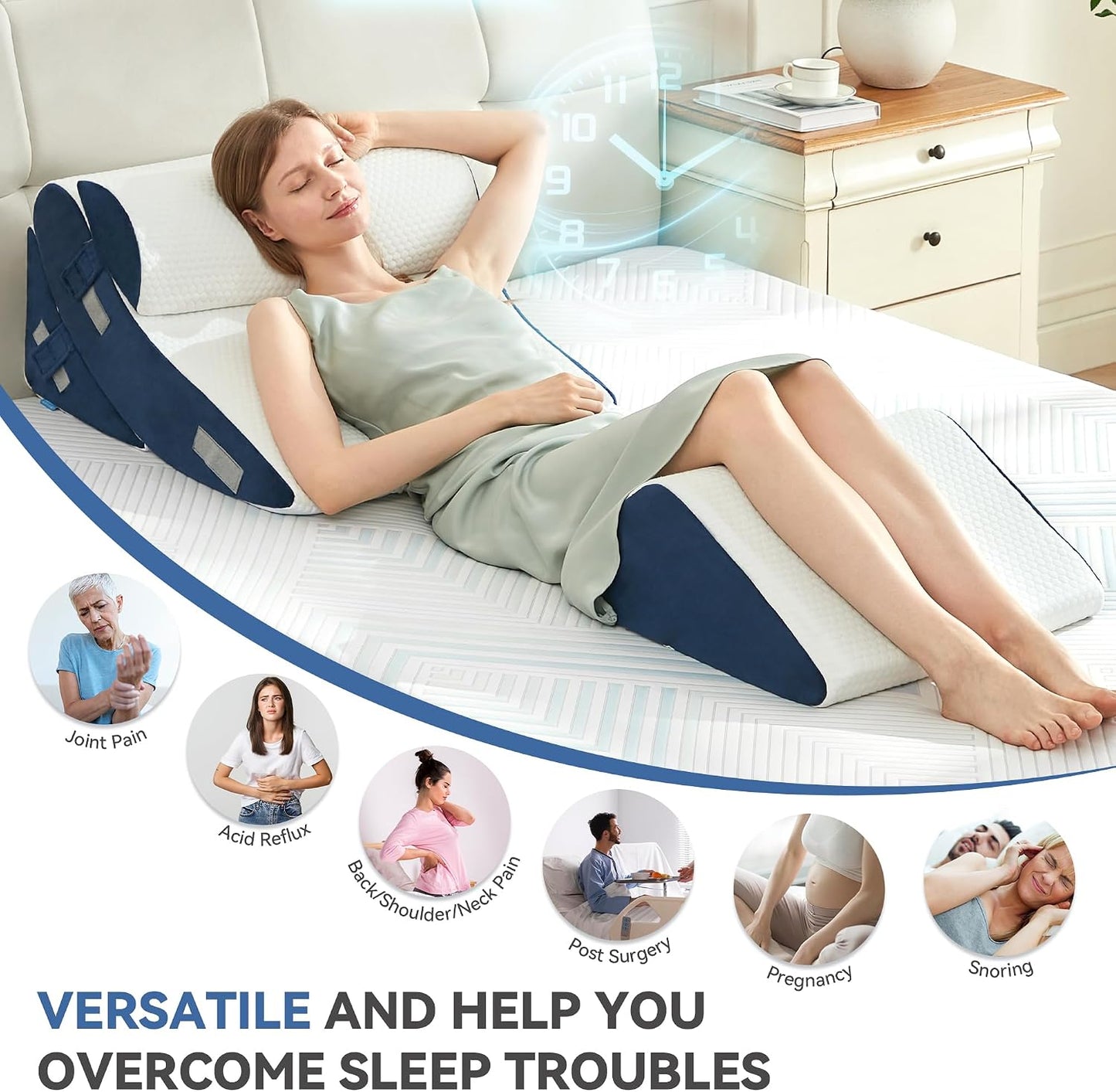 4PCS Bed Wedge Pillow Post Surgery, Orthopedic Sleeping Wedge Pillow Set for Back, Neck and Leg Pain Relief, Acid Reflux, GERD, Memory Foam Support Pillows for After Surgery, Grey